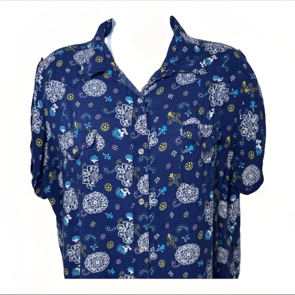 Wrangler Blue Floral Blouse Lightweight Short-Sleeved - Picture 2 of 7